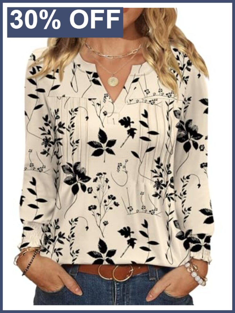 Women's V Neck Pleated Long Sleeve Tunic Blouse Fall Top
